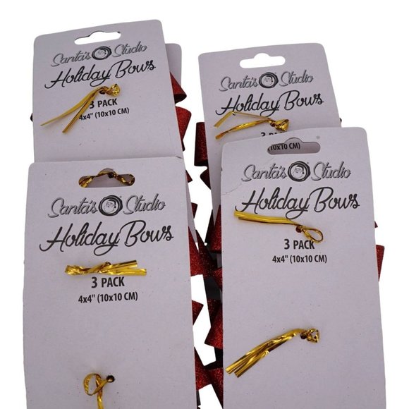 Santas Studio 3 Piece Holiday Bows Set Of 5 Packs Red Glitter Christmas New - Picture 7 of 7